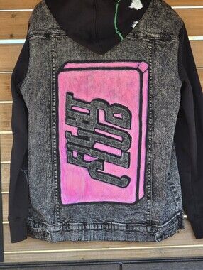 Custom Hand Painted Fight Club Acid Wash Denim Jacket